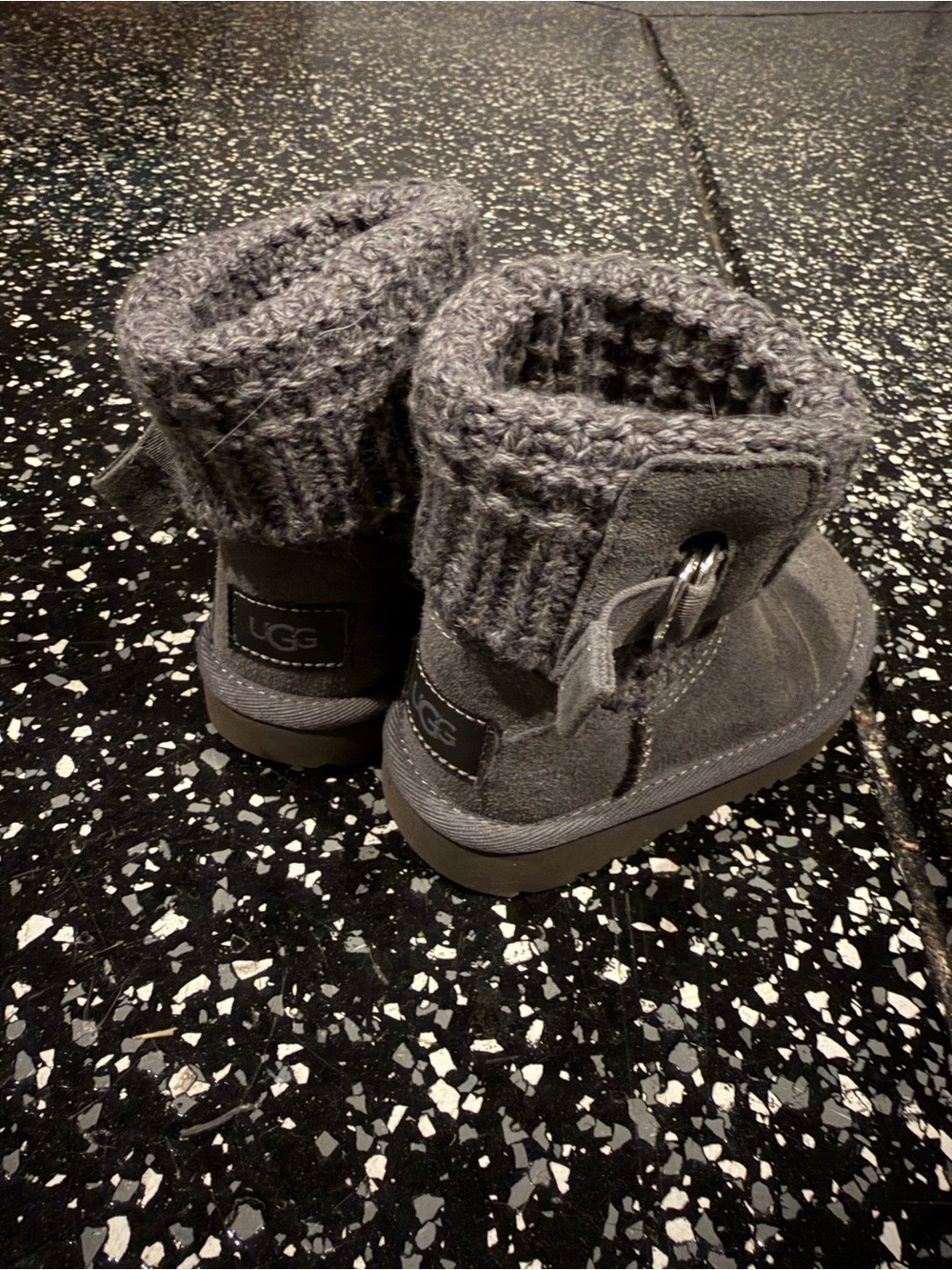 UGG Kids Knit Cuff Suede Boot in Gray